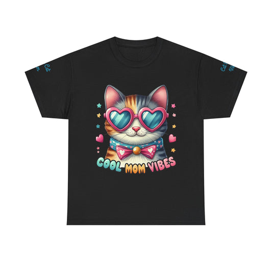 Cool Mom Vibes Cat Tee, Unisex Cotton T-Shirt, Cute Cat Shirt, Pet Lover Gift, Fun Gift for Moms, Playful Everyday Wear