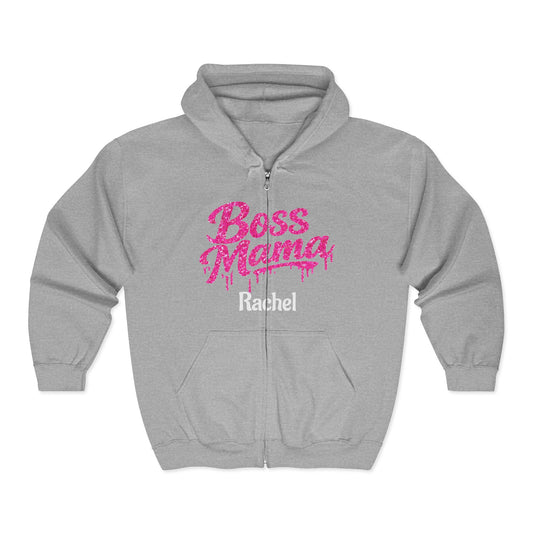 Boss Mama Zip Hoodie | Personalized Rachel, Pink Mom Design
