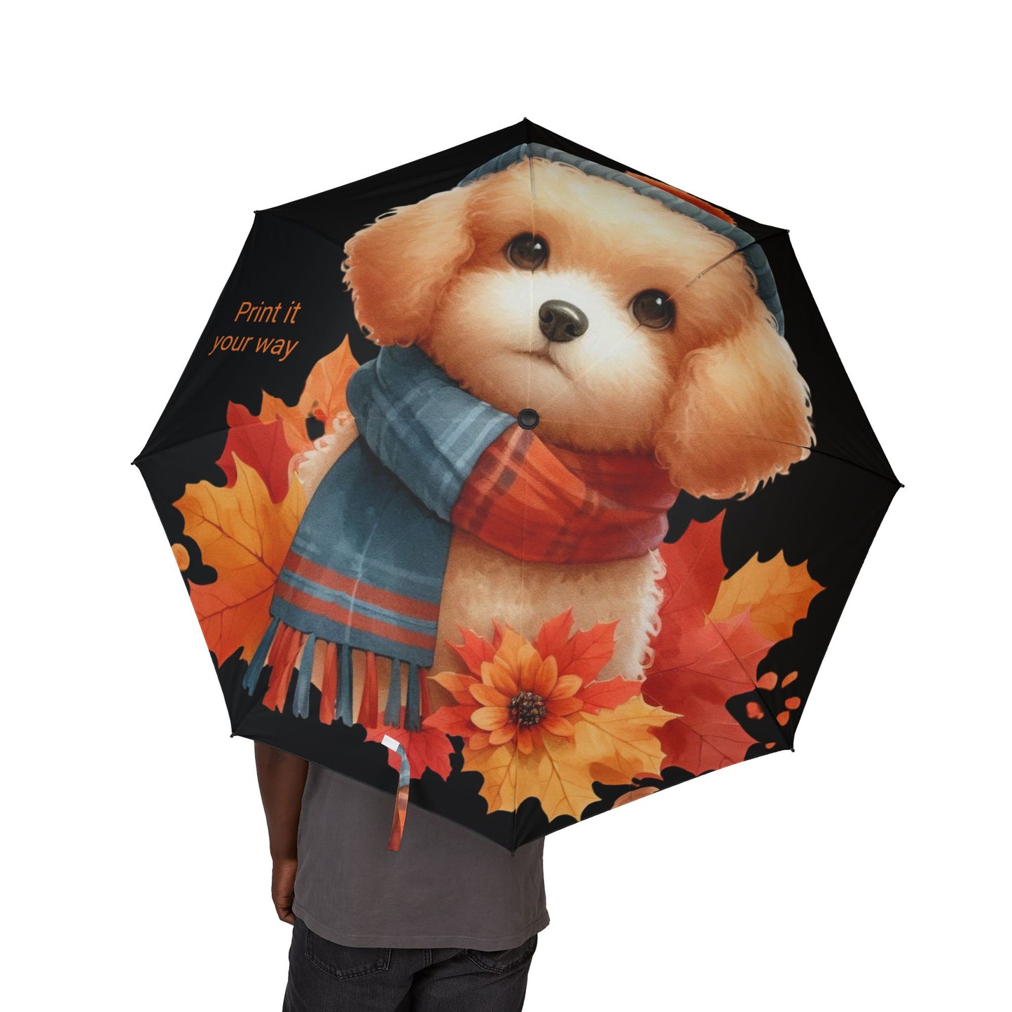 Cozy Autumn dog Umbrella, Cute Umbrella, Fall Accessories, Gift for Nature Lovers, Seasonal Umbrella, Dog Design Umbrella