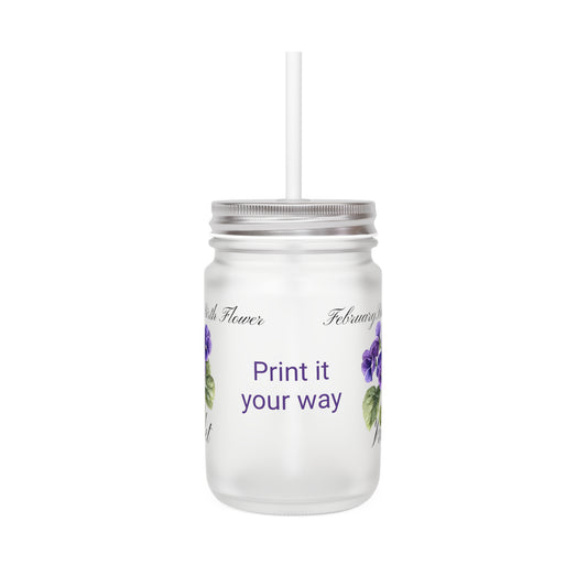 Violet February Birth Flower, Mason Jar Mug, Birthday Gift, Floral Decor, Vintage Style Drinkware, Eco-Friendly Cup