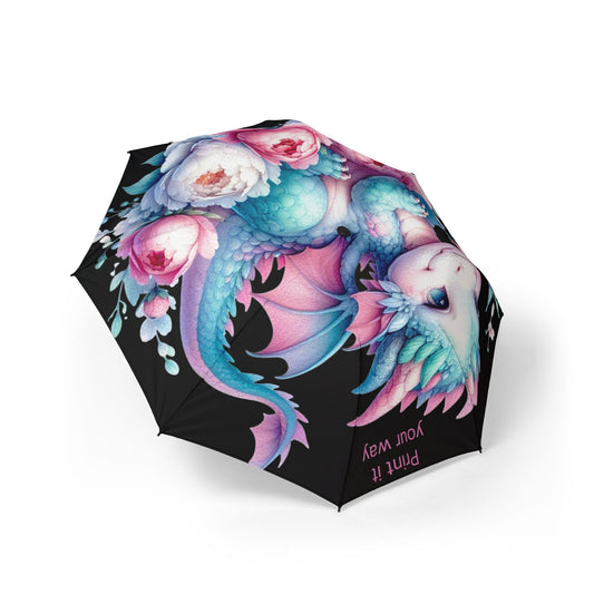 Dragon Floral Umbrella, Stylish Folding Umbrella, Cute Rain Gear, Gifts for Her, Rainy Day Accessories, Outdoor Essentials, Art Umbrella