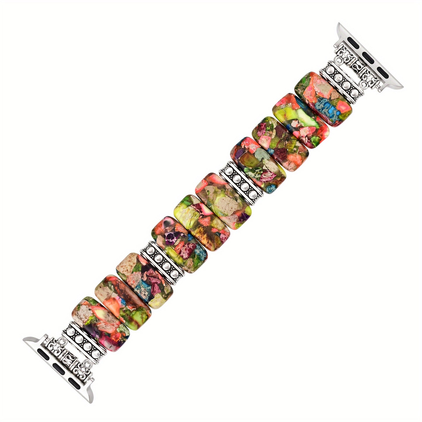 Colorful Natural Stone Bracelet Beaded-Bands Compatibe With Apple Watch Series 9 8 7 6 5 4 3 2 1, Feminine Cute Handmade Elastic Stretch Beaded Strap For IWatch Bands 38mm 40mm 41mm 42mm 44mm 45mm 49mm For Apple Watch Bands F