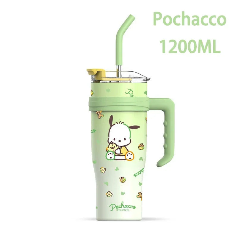 Sanrio Big Mac Insulated Cup 1200ml Vacuum Insulated Tumbler with Straw Cute Hello Kitty Kuromi Melody Thermos Hot and Cold