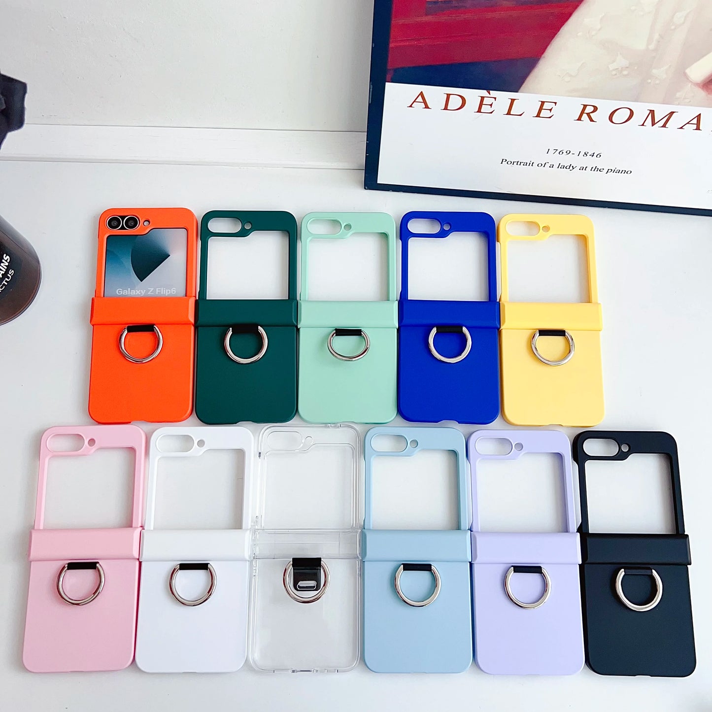 Colorful Matte With Grip Ring Case For Samsung Galaxy Z Flip 6 5 4 3 ZFlip6 ZFlip5 Finger Buckle Solid Color Shockproof Cover