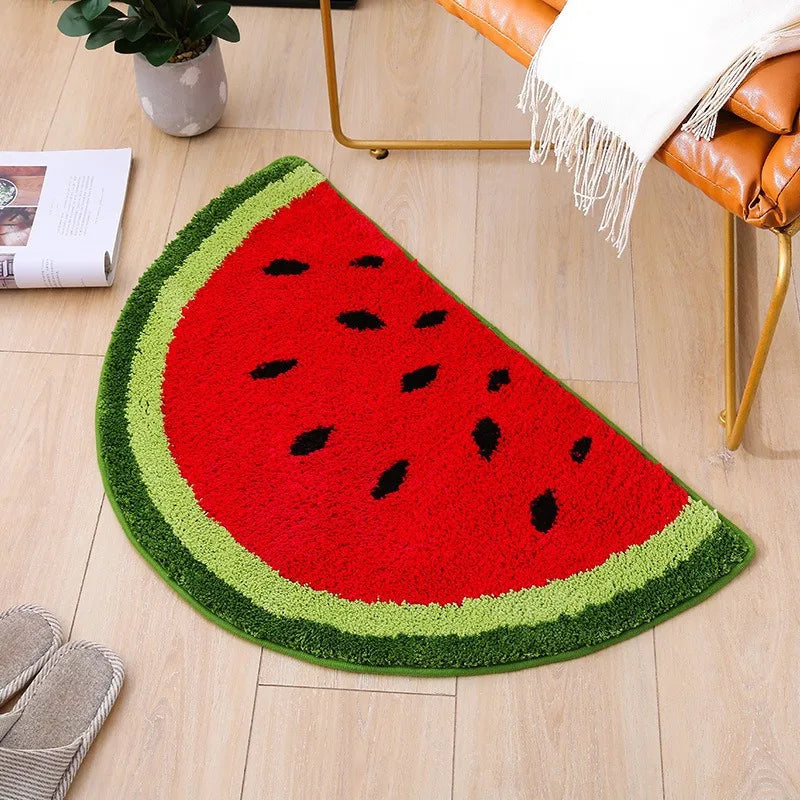 Fruit Pattern Rug Doormat Half Round Shaped Water Absorption Bath Mat Non Slip Floor Mat, Bedroom and Carpets for Living Room