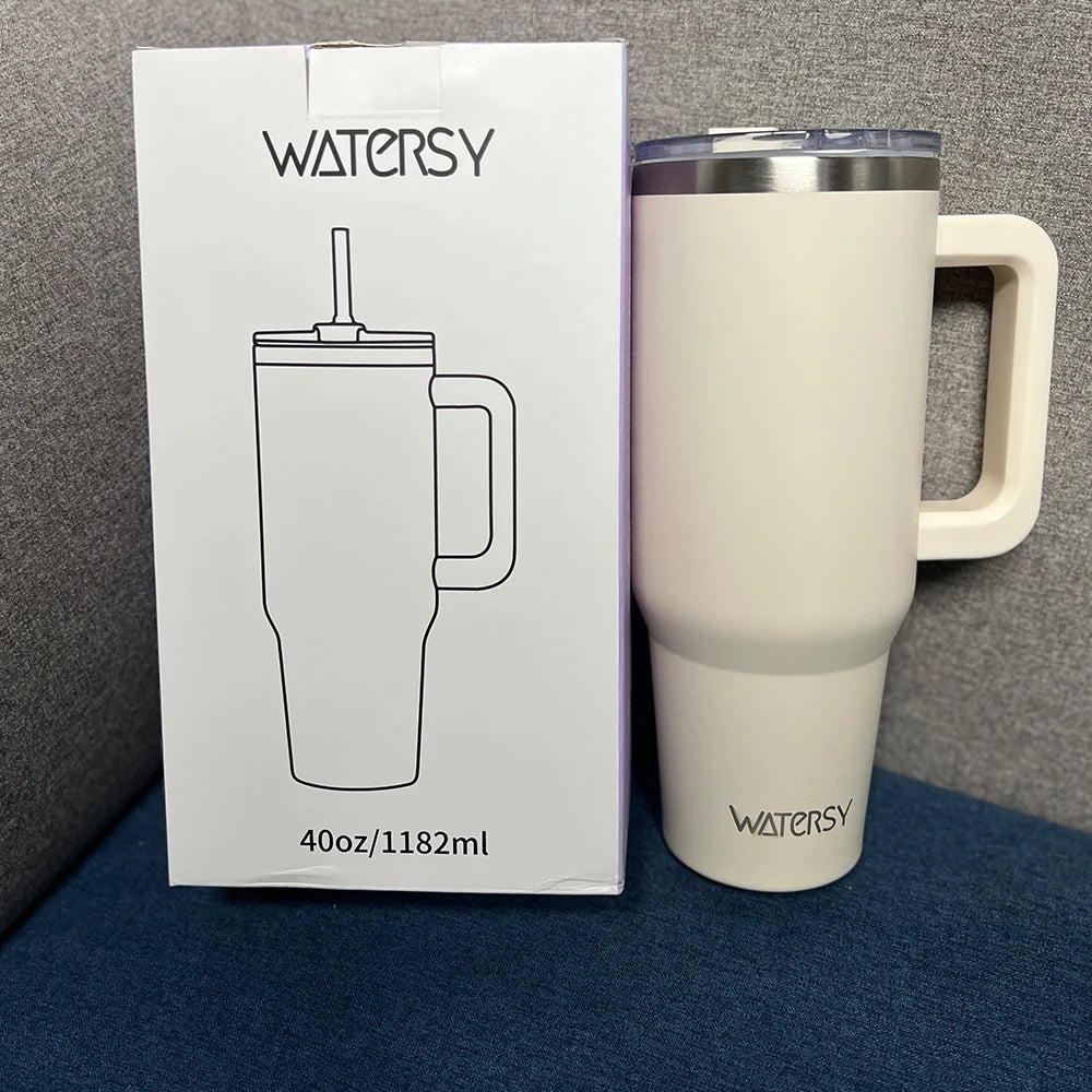 891/1182ml Insulated Mug With Handle And Straw Large Capacity 40oz Tumbler Stainless Steel Water Bottle Office Home Thermal Mug