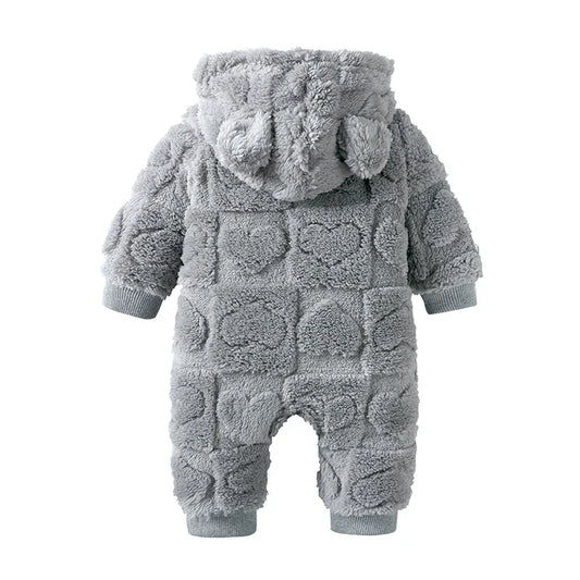 Cartoon Baby Clothes Boy Romper Long Sleeve Arctic Velvet Hooded Baby Girl Romper Winter Warm Newborn Clothes 0-18 Months