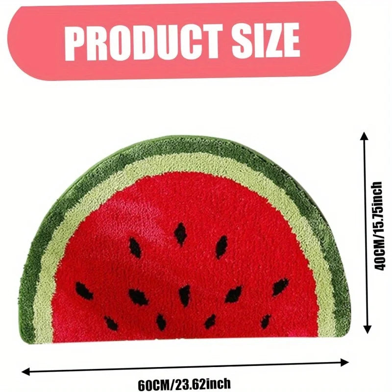 Fruit Pattern Rug Doormat Half Round Shaped Water Absorption Bath Mat Non Slip Floor Mat, Bedroom and Carpets for Living Room