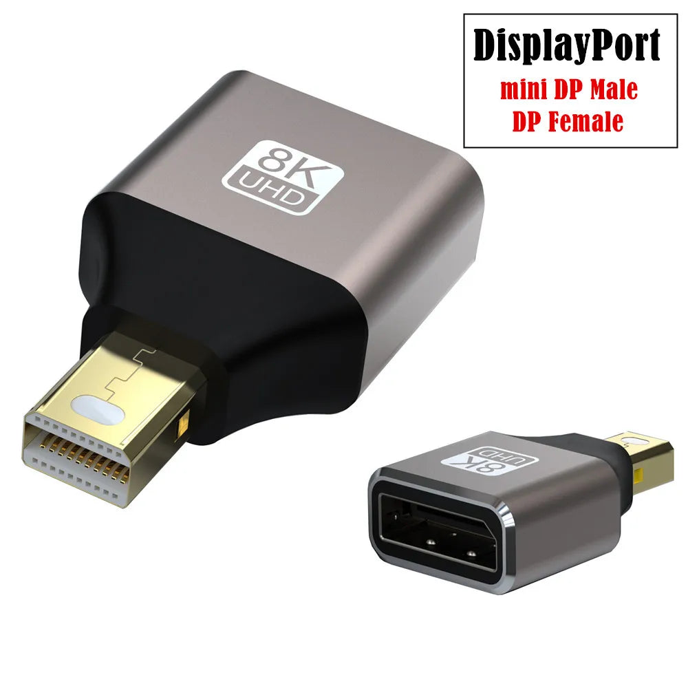 Mini DisplayPort to DisplayPort Adapter 8K60Hz DP2.1 Female to MiniDP Male Bi-Directional Connector for Laptop PC Gaming Monitor