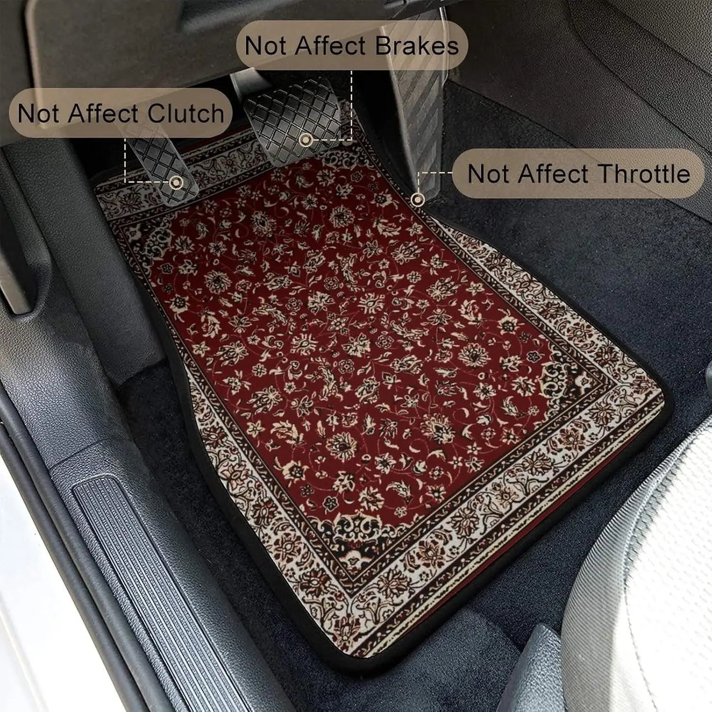 Rust Red Paisley Rug 4 Pieces Car Floor Mats Car Carpets Full Sets Universal Fit for SUV, Vans, Sedans, Trucks All Weather