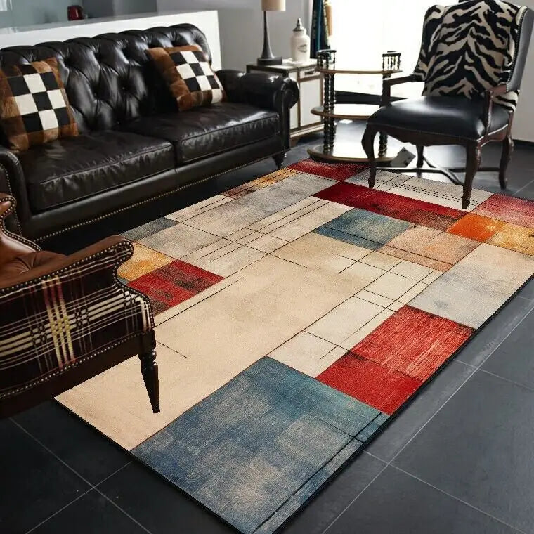 Abstract Geometric Large Rugs for Living Room Nordic Retro Room Decoration Home Mats Non-slip Washable Bedroom Cloakroom Carpet