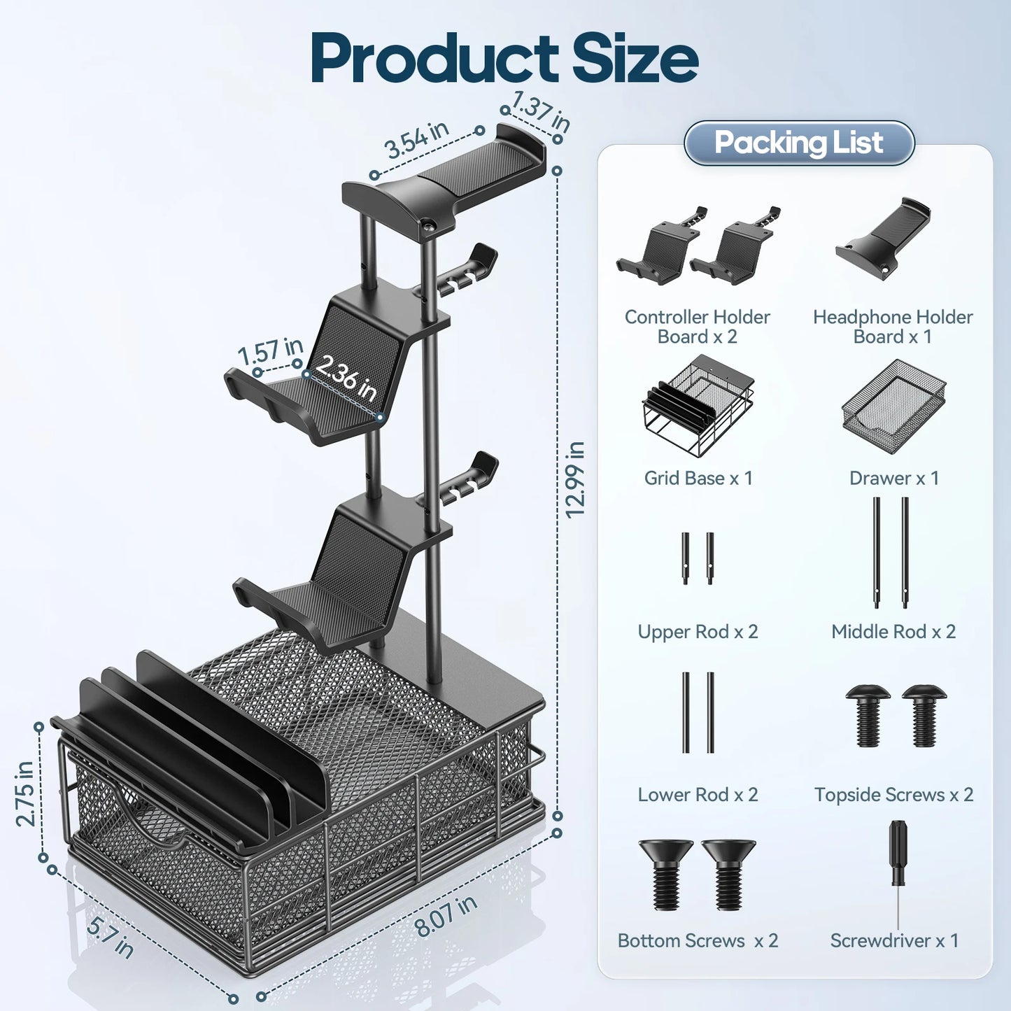 Headphone Stand with Drawer Headset & Controller Holder for Desk Earphone Stand Organizer Universal Gaming PC Accessories Storag