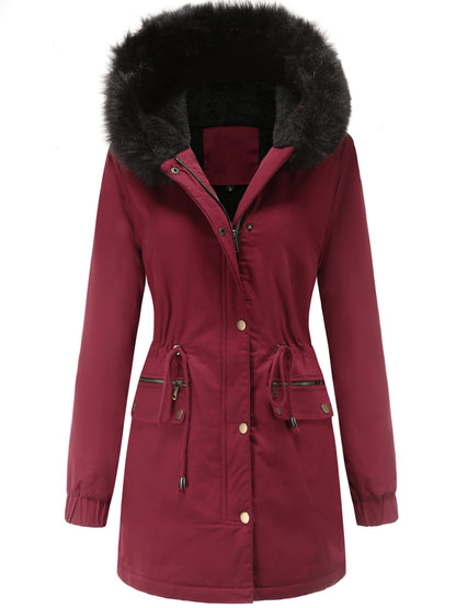 Cozy Fuzzy Trim Parka Hoodie Coat - Thermal Insulation, Long Sleeve, Drawstring Waist, Casual Chic, Fall & Winter Essential, Women's Clothing