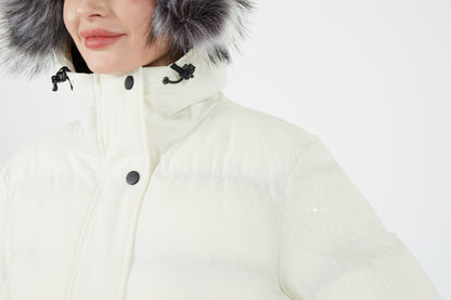 Multiple Pocket Solid Thicken Midi Padded Coat wantdo Women's Winter Puffer Parka Fashion Casual Classic Outdoor Hiking Travel Quilted Jacket Polyester Shell Faux Fur Detachable Hooded Overcoat Long Sleeve Two-way Zipper Yout