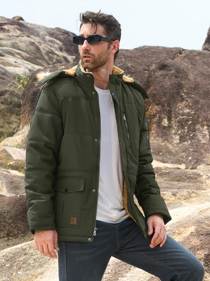 [S-2XL/4COLORS] Men'S Fleece Lined Parka Jacket Hooded Jacket Ribbed-knit Cuffs Warm Winter Coat Premium Level Shell Thicken Fur Jackets Windproof Coats Drawstring Convenient For Daily Life Or Outdoor Activities