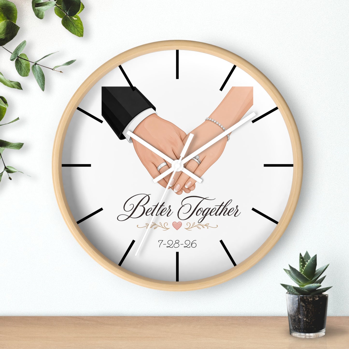 Better Together Wall Clock | Wedding Hands, Custom Date