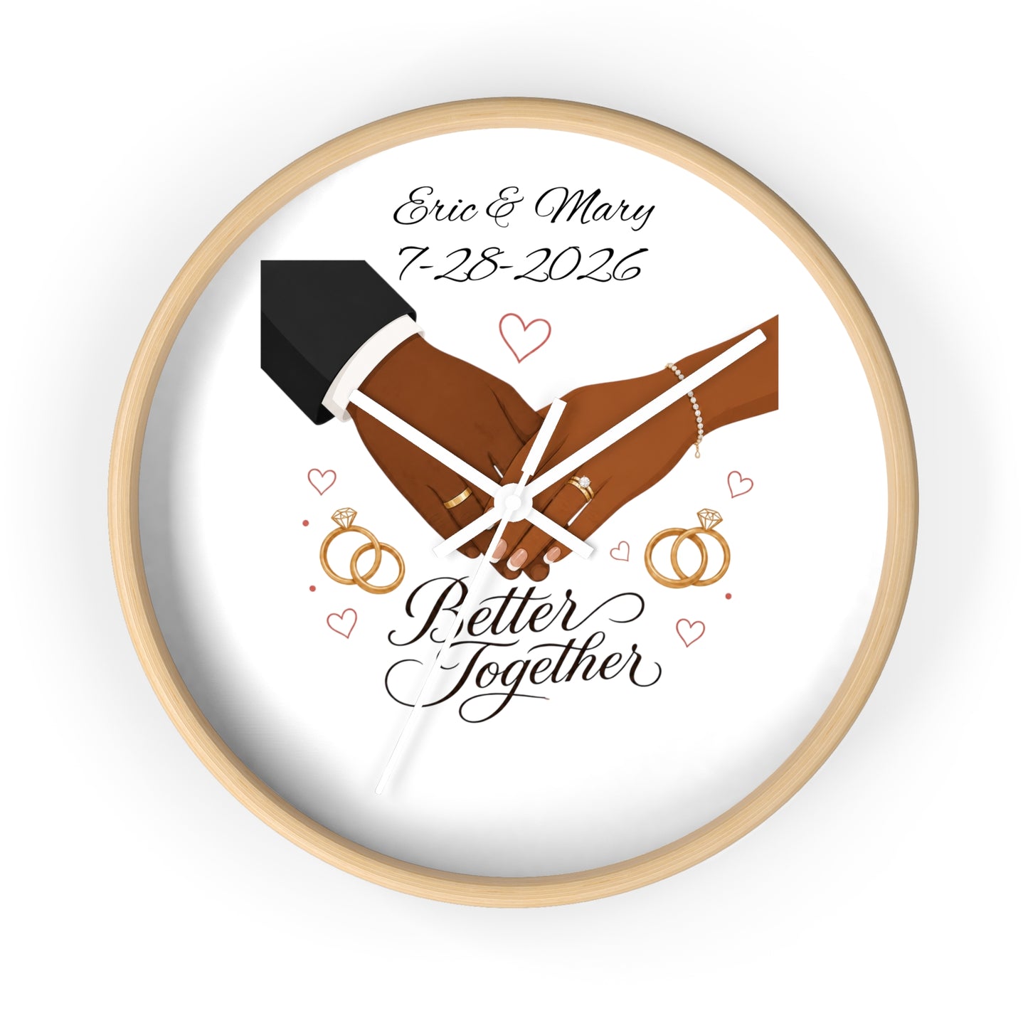 Joined Hands Wedding Rings Wall Clock | Better Together, Personalized Date