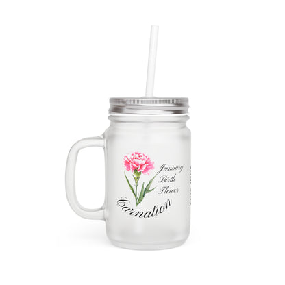 Birthday Flower Mason Jar w Straw, for Flower Lovers, Carnation Decor, Cute Drinkware for Home, Car, and Parties, bridesmaids