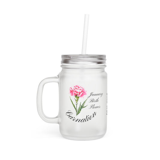 Birthday Flower Mason Jar w Straw, for Flower Lovers, Carnation Decor, Cute Drinkware for Home, Car, and Parties, bridesmaids