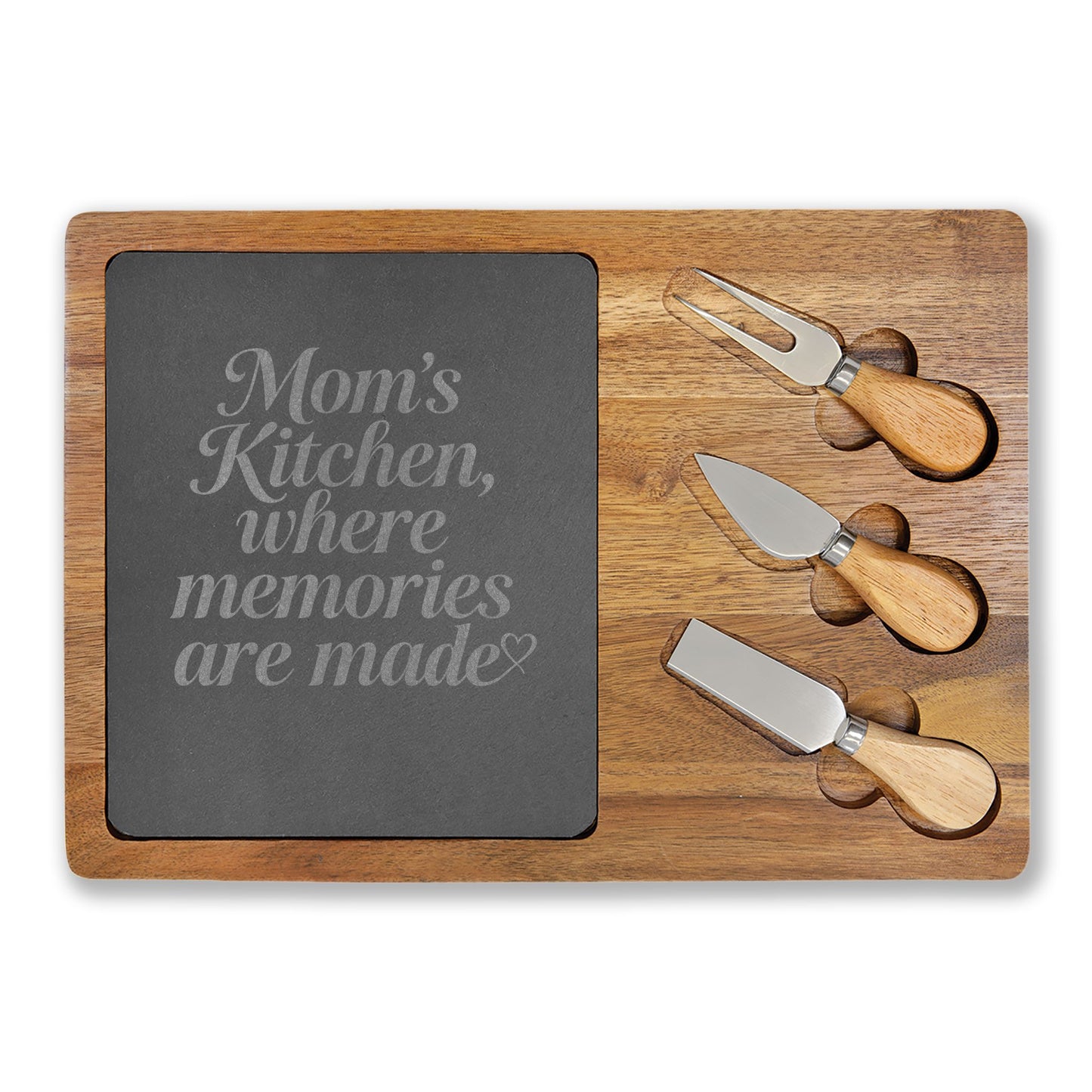 Personalized Engraved Charcuterie Board with Slate Inset & Cheese Tools