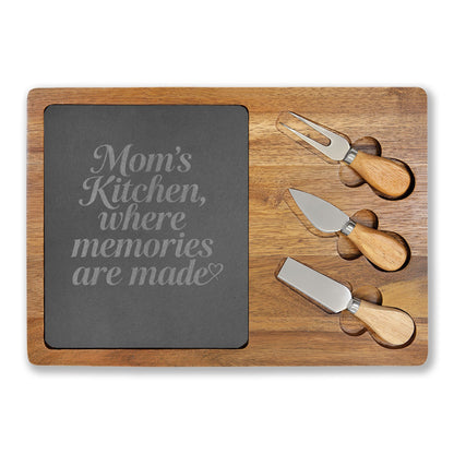 Personalized Engraved Charcuterie Board with Slate Inset & Cheese Tools