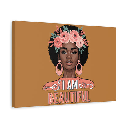 I Am Beautiful Portrait Canvas, Inspirational Wall Art, Positive Quote, Uplifting Home Decor, Modern Motivational Artwork,