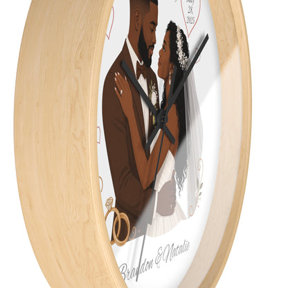 Bride and Groom Wedding Illustration Wall Clock | Personalized Names & Date