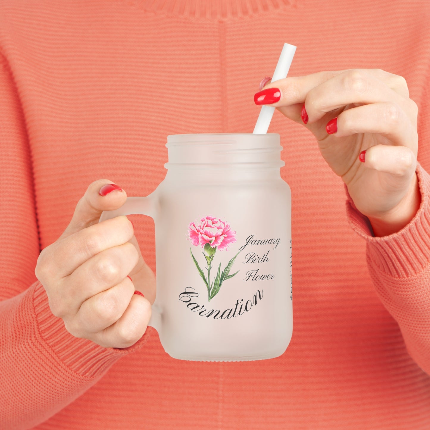 Birthday Flower Mason Jar w Straw, for Flower Lovers, Carnation Decor, Cute Drinkware for Home, Car, and Parties, bridesmaids