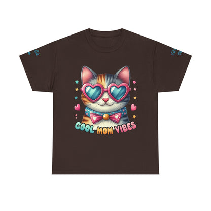 Cool Mom Vibes Cat Tee, Unisex Cotton T-Shirt, Cute Cat Shirt, Pet Lover Gift, Fun Gift for Moms, Playful Everyday Wear