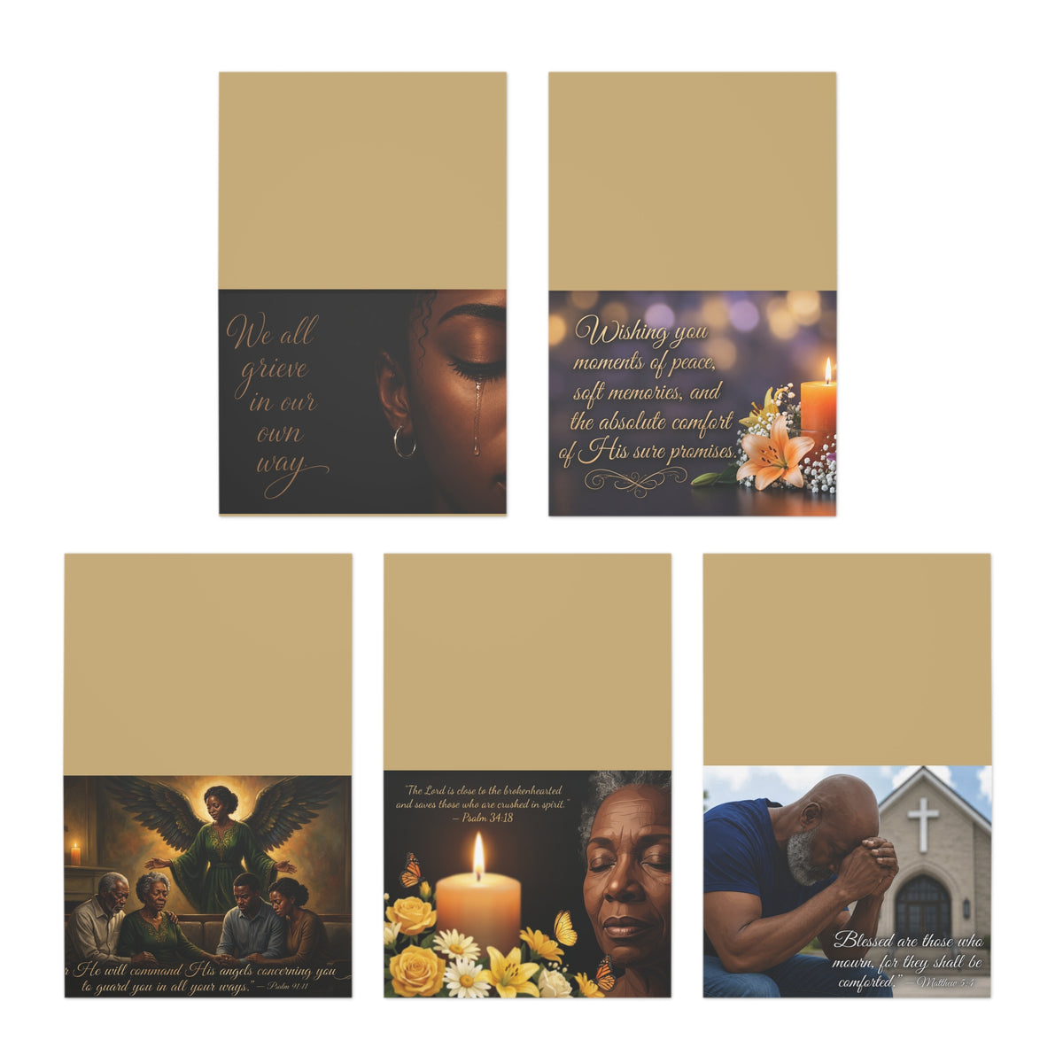 Customizable African American/Black Sympathy Religious Condolence Cards, Multi-Design 5-Pack