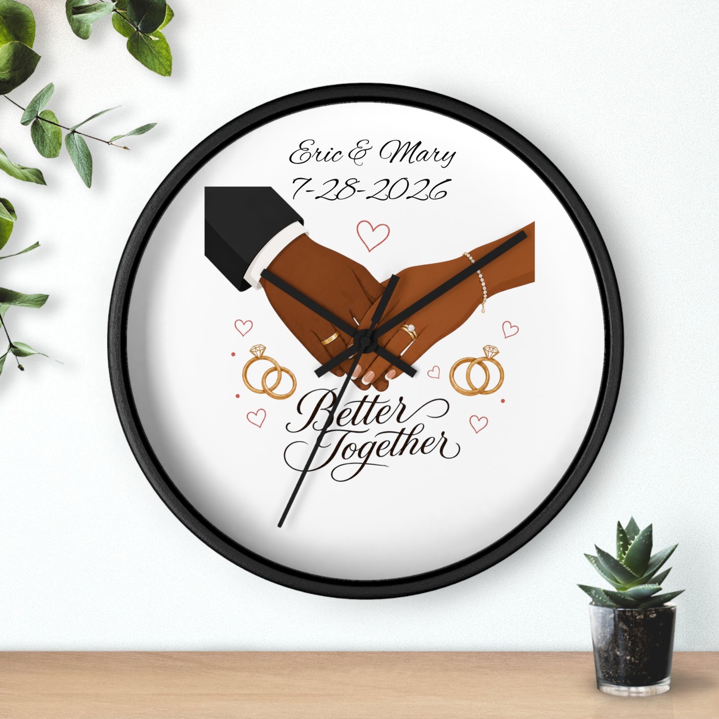 Joined Hands Wedding Rings Wall Clock | Better Together, Personalized Date
