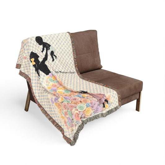 Mama & Little Ones Woven Blanket — Mother Holding Infant with Toddler Design