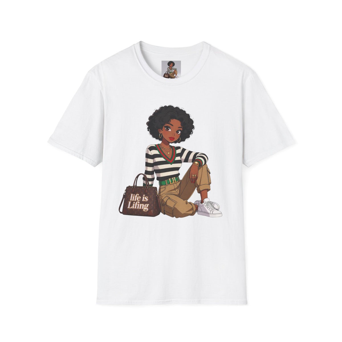 Personalizable Life Is Lifing Black Woman Graphic Tee - Two images to choose from.
