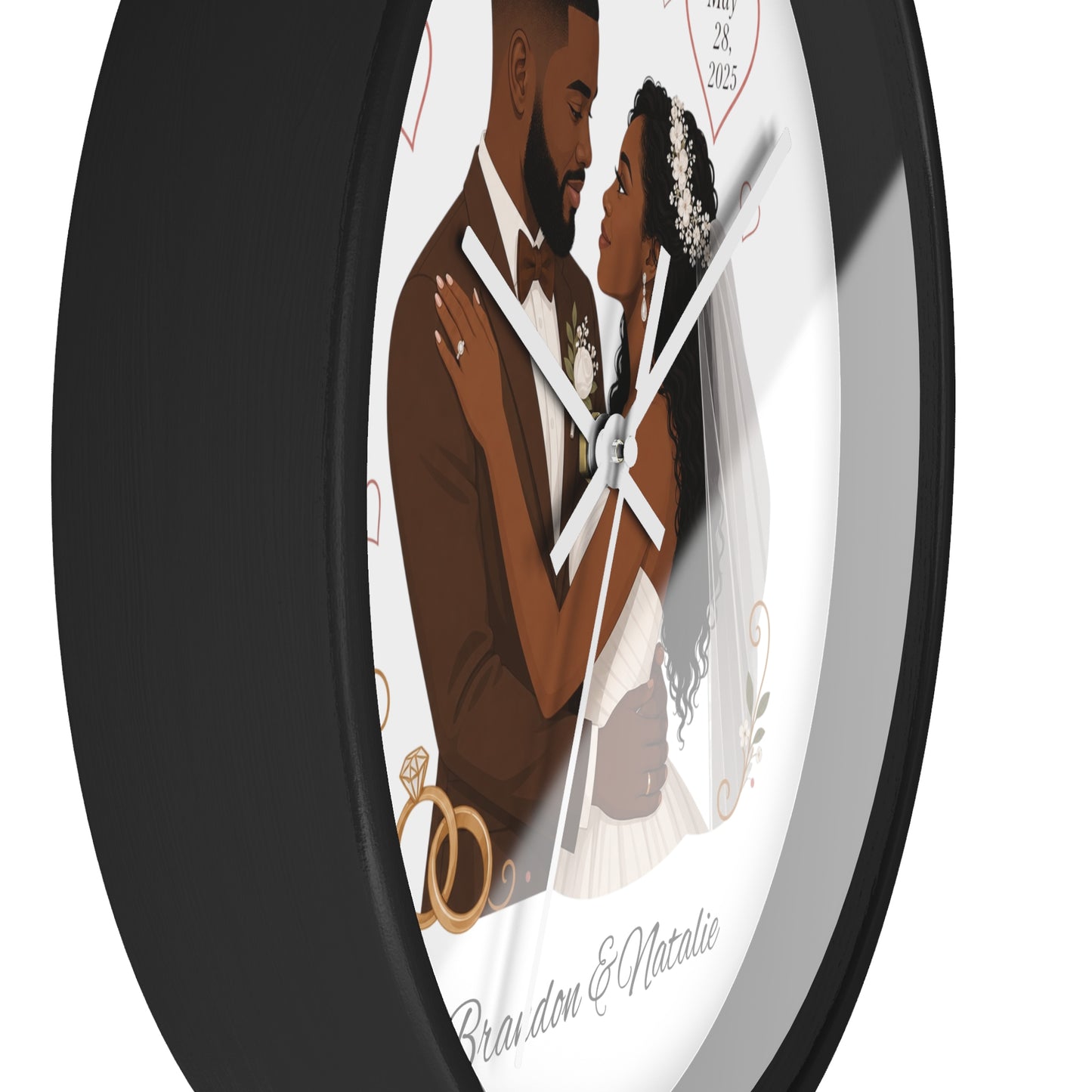 Bride and Groom Wedding Illustration Wall Clock | Personalized Names & Date