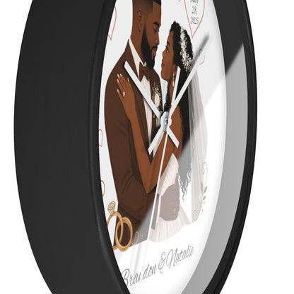 Bride and Groom Wedding Illustration Wall Clock | Personalized Names & Date