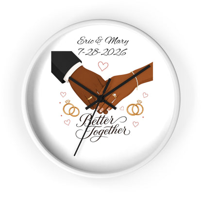 Joined Hands Wedding Rings Wall Clock | Better Together, Personalized Date