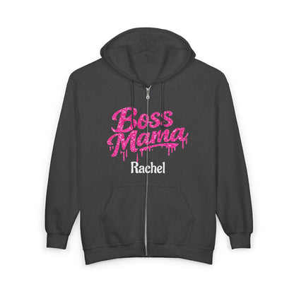Boss Mama Zip Hoodie | Personalized Rachel, Pink Mom Design