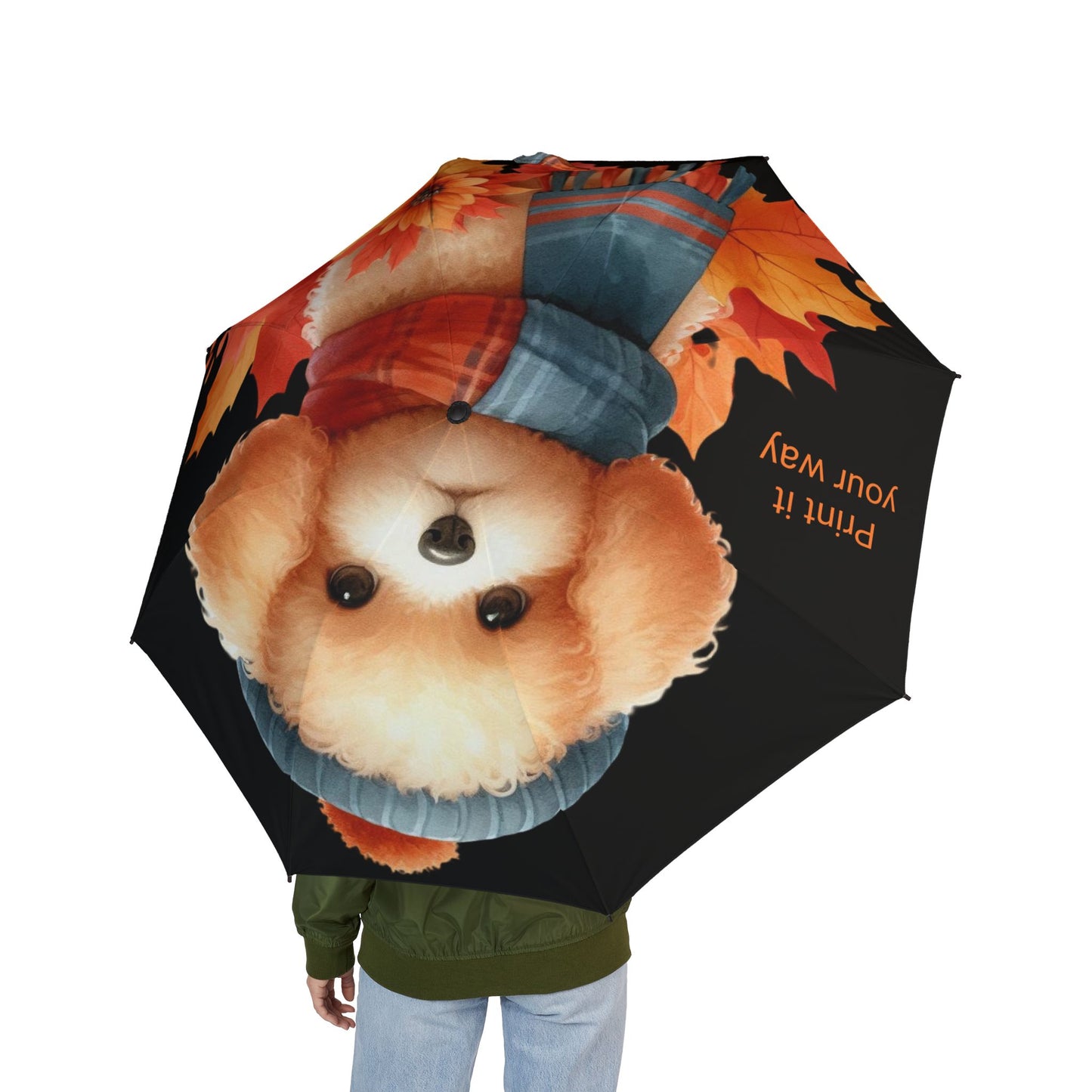 Cozy Autumn dog Umbrella, Cute Umbrella, Fall Accessories, Gift for Nature Lovers, Seasonal Umbrella, Dog Design Umbrella