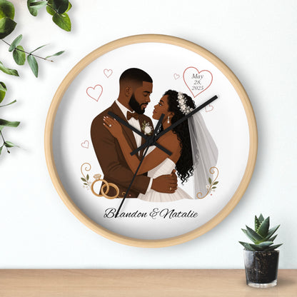 Bride and Groom Wedding Illustration Wall Clock | Personalized Names & Date