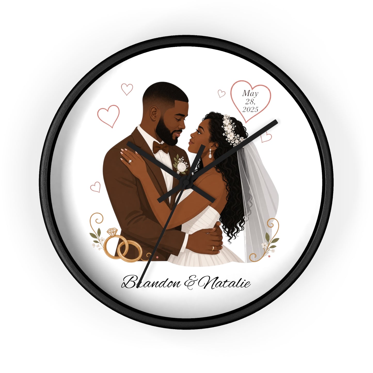 Bride and Groom Wedding Illustration Wall Clock | Personalized Names & Date