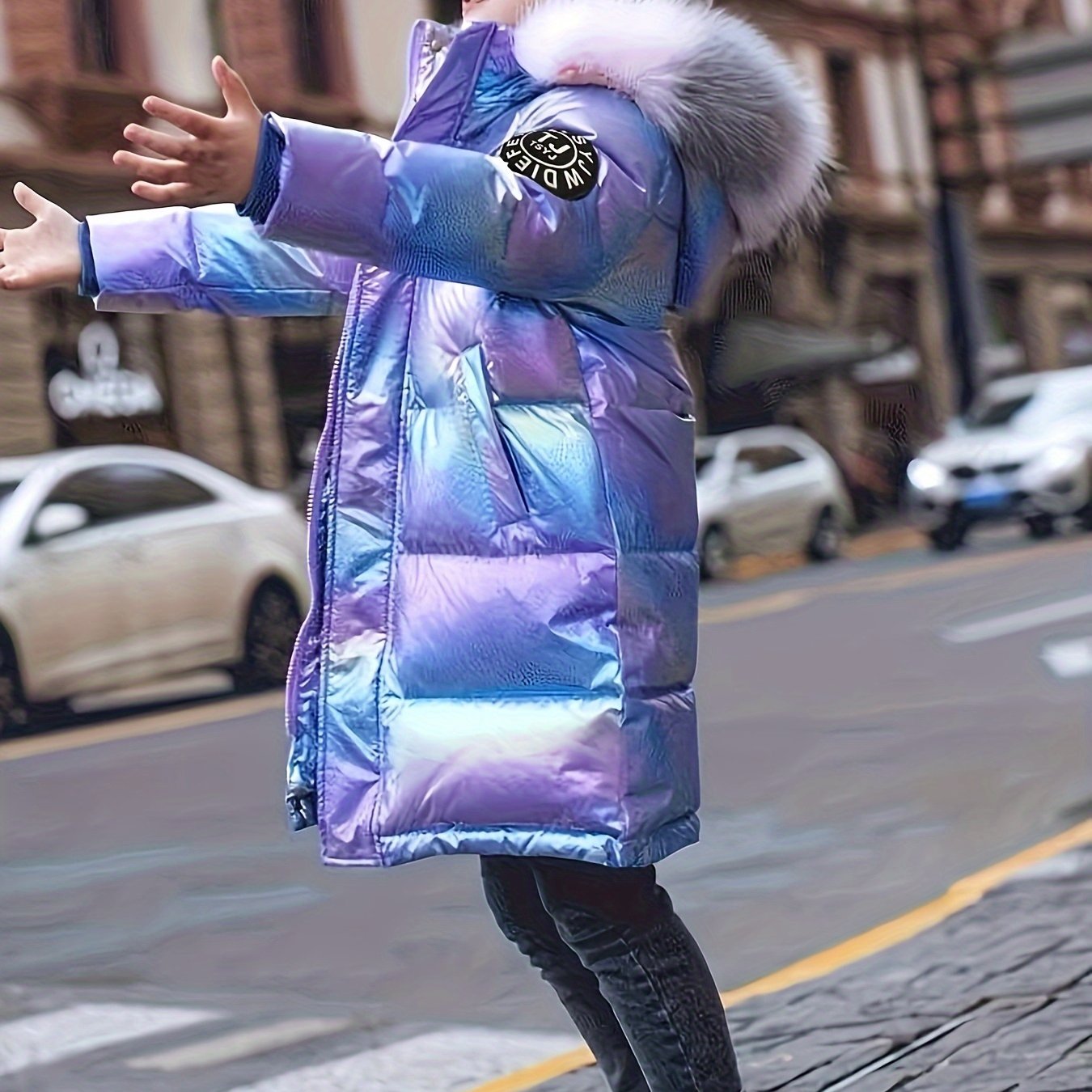 Youngsters' Cozy Pink & Purple Winter Jacket - Windproof, Warm with Detachable Faux Fur Hood, Zip-Up Long Parka for Boys & Girls - Perfect Winter Gift