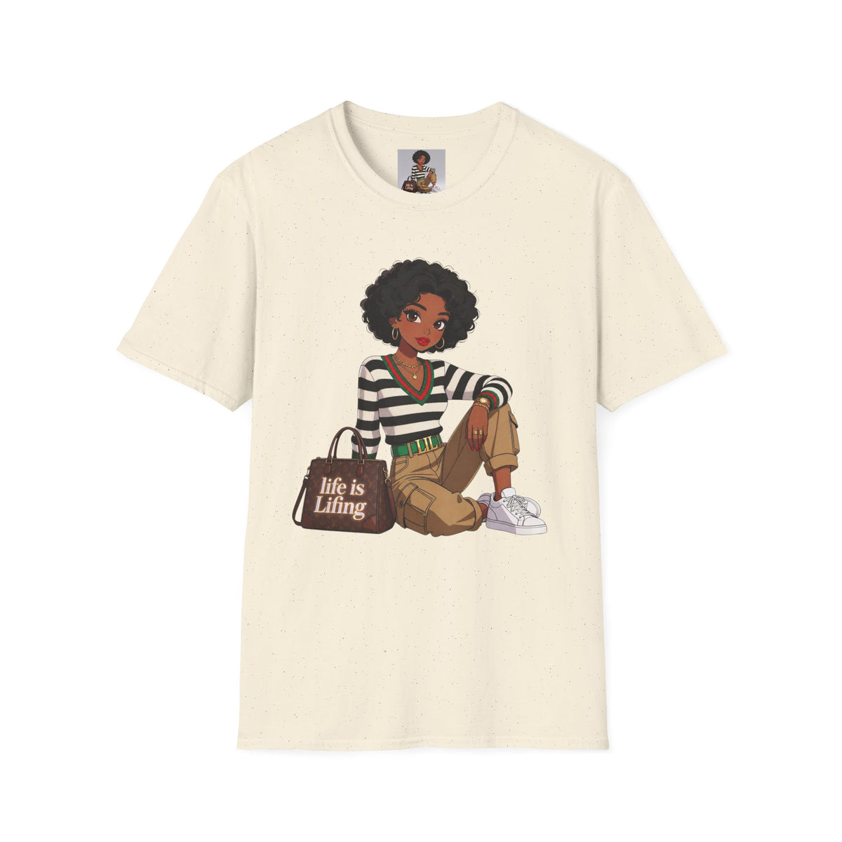 Personalizable Life Is Lifing Black Woman Graphic Tee - Two images to choose from.