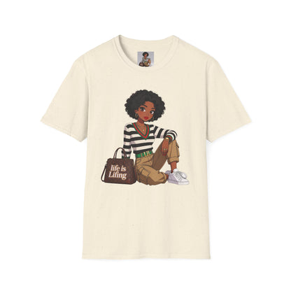 Personalizable Life Is Lifing Black Woman Graphic Tee - Two images to choose from.