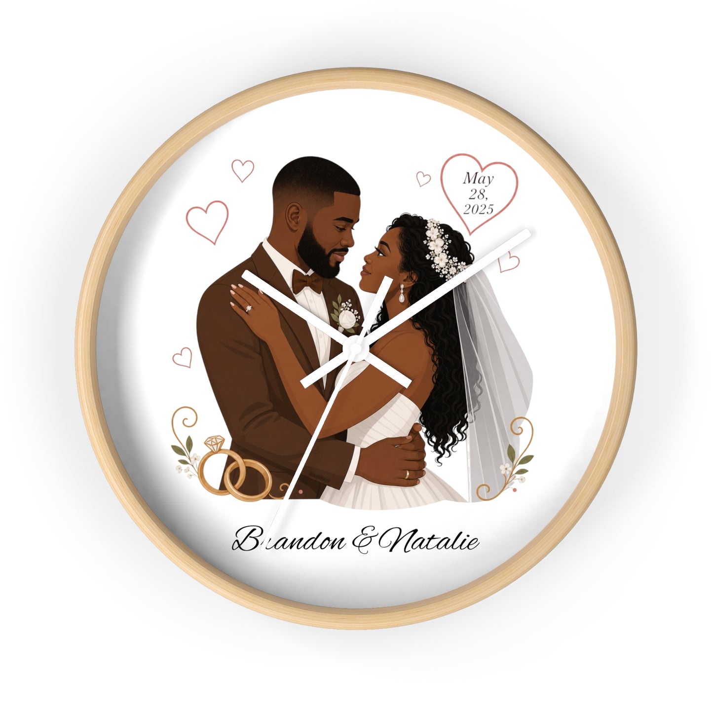 Bride and Groom Wedding Illustration Wall Clock | Personalized Names & Date