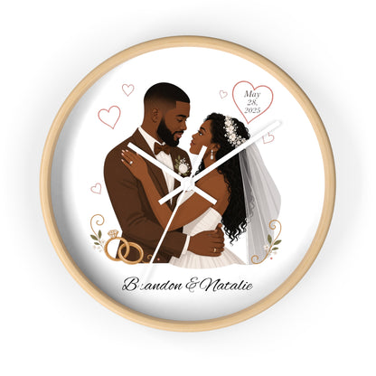 Bride and Groom Wedding Illustration Wall Clock | Personalized Names & Date