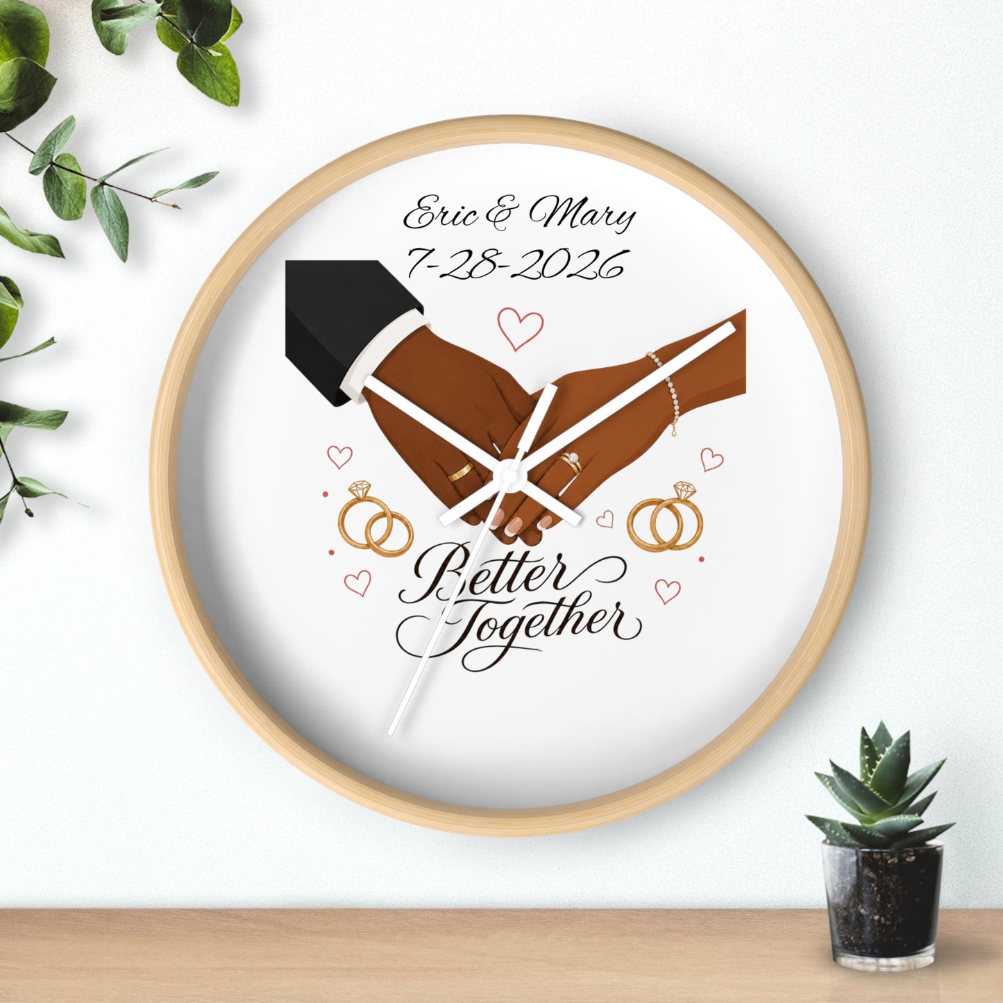Joined Hands Wedding Rings Wall Clock | Better Together, Personalized Date