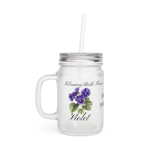 Violet February Birth Flower, Mason Jar Mug, Birthday Gift, Floral Decor, Vintage Style Drinkware,  Eco-Friendly Cup