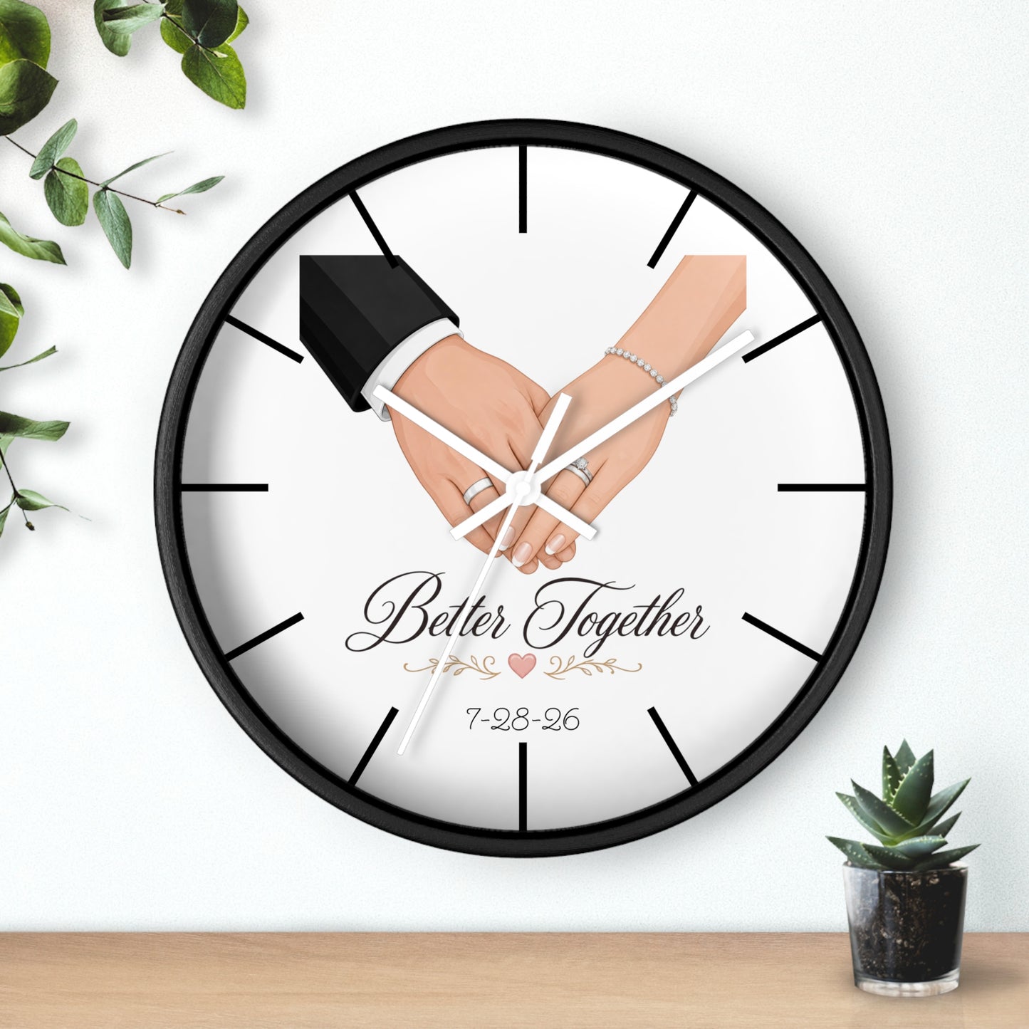 Better Together Wall Clock | Wedding Hands, Custom Date