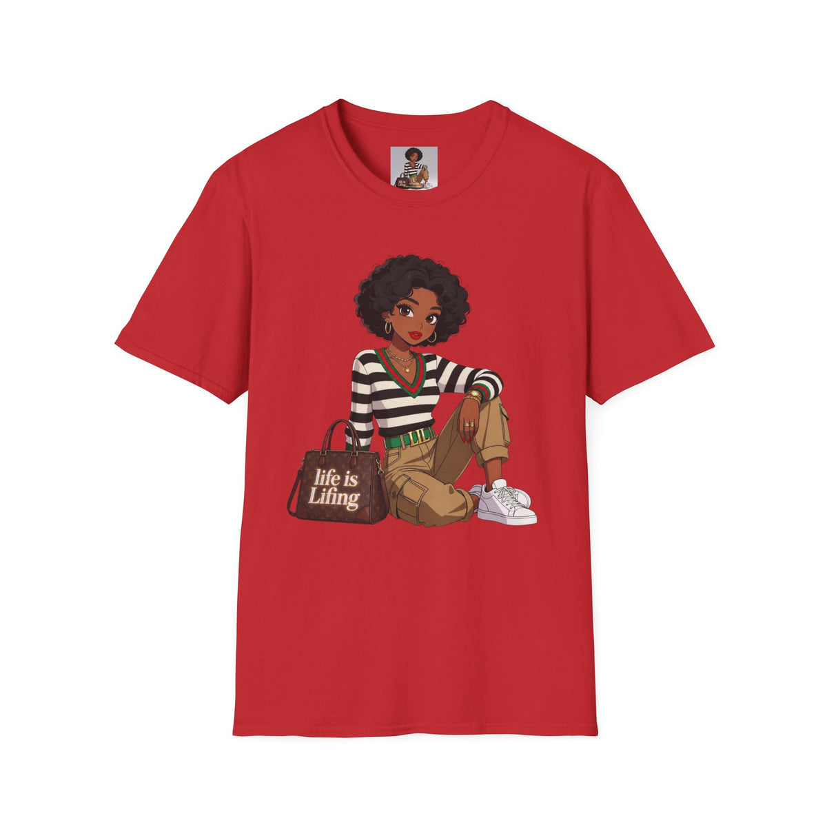 Personalizable Life Is Lifing Black Woman Graphic Tee - Two images to choose from.