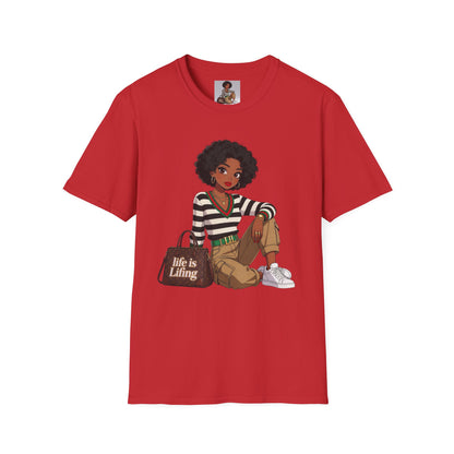 Personalizable Life Is Lifing Black Woman Graphic Tee - Two images to choose from.